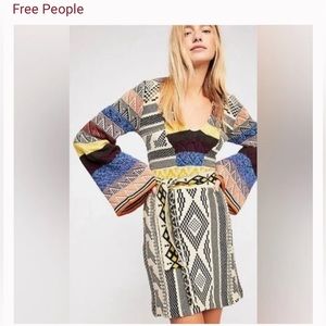 Free People, Patchwork Sweater Dress, Bell Sleeves, Multicolor, Size M